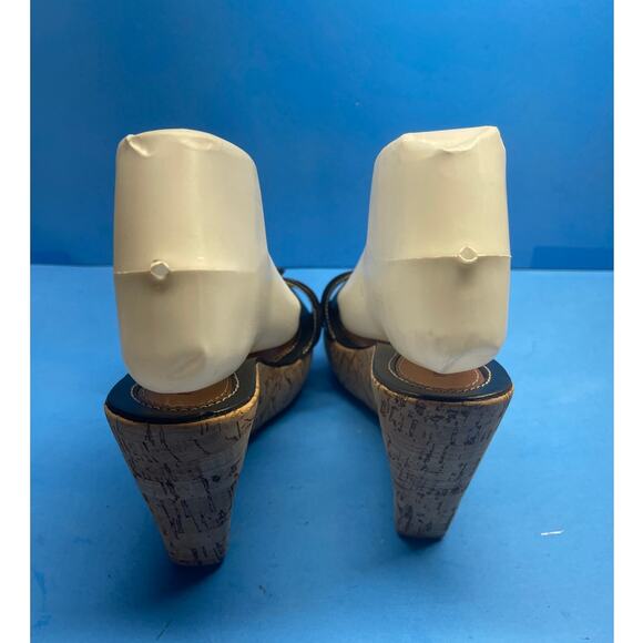 Francesco Morichetti Cork Wedge Black Leather Sandals Size 38 US 6 6.5 - Picture 3 of 12